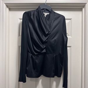 BCBGeneration black, silk waterfall front blouse
